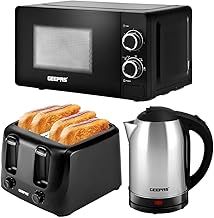 Geepas Electric Kettle 4 Slice Bread Toaster & Microwave Kitchen Set | 1500W 1.8L Cordless Jug Kettle | 1400W Toaster with 6 Level Browning Control | 700W Solo Manual Dial Microwave 20L | Stylish Set