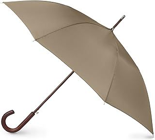 Tote's Men's Eco Auto Open Wooden Handle J Stick Umbrella, Beige, One Size, Auto Wooden Stick