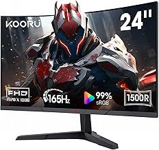 KOORUI 24 Inch Curved Monitor -165Hz 1ms Gaming Monitors FHD VA 1500R PC Monitors with Adaptive Sync, HDMI X2 /DP, VESA Compatible, Tilt Adjustable, Eye Care