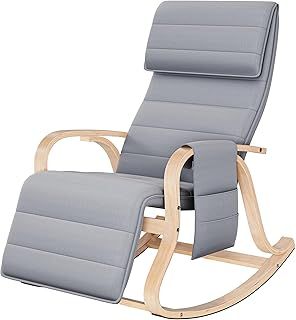 Rocking Chair Relax Lounge Chair with Cushion Wooden Balcony Chair Resting Armchair for Bedroom Living Room Gray 65x86x100cm