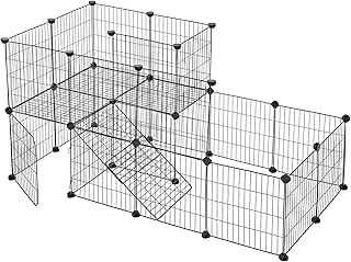 SONGMICS Pet Fence, 2 Levels, Modular Pet Enclosure for Small Animals, Rabbits, Guinea Pig, Mesh Panels, Indoor Use, 143 x 73 x 71 cm, Black LPI06H