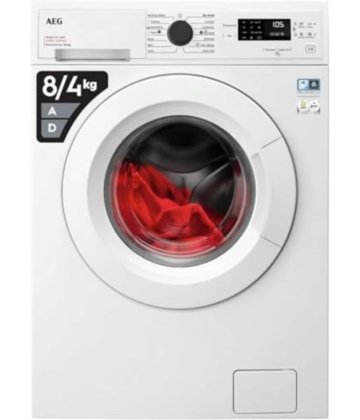 AEG 6000 Series Washer Dryer, LWX60846B, 8kg Wash/ 4kg Dry Load, 1600rpm, 75 dB, AutoSense, TimeSave to Adjust Laundry Cycles, Quick Programme, Freestanding, Wash-to-dry, 847x597x557mm, Class D, White