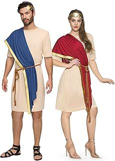 Spooktacular Creations Unisex Adult Toga Costume Set, Biblical Greek Halloween Couples Costumes with Ancient Roman Tunic, Shawls, Belt and Leaf Crown for Halloween Dress Up Party S
