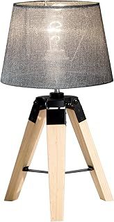HOMCOM Wooden Tripod Table Lamp for Side, Desk or End Table with E27 Bulb Base（Grey Shade）
