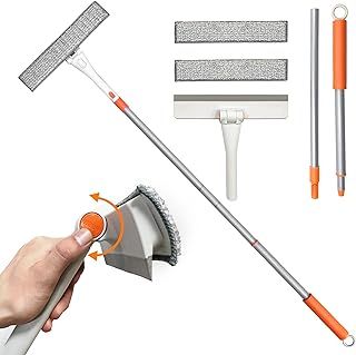 JEHONN Telescopic Window Squeegee Cleaning Equipment Kit 120CM 2 in 1 Extendable Window Cleaner Tool, Scraper and Scrubber Combo with 180 Degrees Rotation Head for Home Windows Glass Cars(Orange)