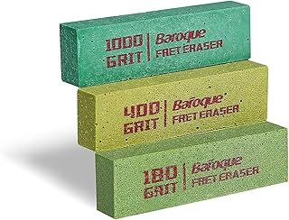 Baroque Guitar Fret Polishing Kit - 3-Piece Polish Eraser Set with 180/400/1000 Grit for Cleaning Metal, Strings & Fret Wires