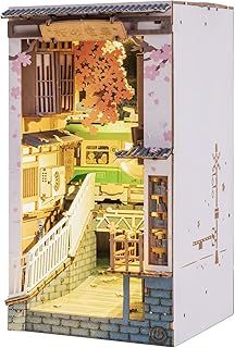 Rolife Sakura Densya DIY Book Nook Kits for Adults Bookshelf Decor - 3D Wooden Puzzle Dollhouse - with Furniture and Accessories - Ideal Bookends Kit - Craft Kits for Adults