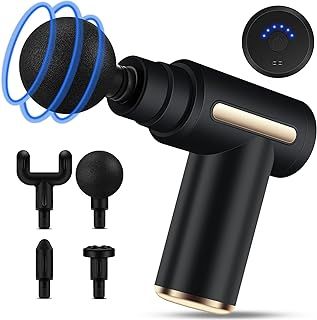 Mini Massage Gun Deep Tissue - Portable 6 Speeds Handheld Muscle Massager with 4 Heads, 1800mAh Battery & Type-C Charging, Super Quiet for Home Office Workout Travel, Black