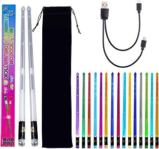 Musfunny LED Light Up Drum Sticks: 15 Color Rechargeable Glow In The Dark Drumsticks with USB Charging Cable, Personalized Clear Drum Sticks for Adults Kids