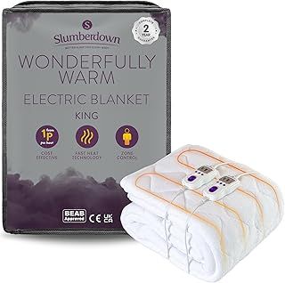 Slumberdown Wonderfully Warm Electric Blanket King Size - Dual Control 9-Heat Settings Luxury Heated Fleece Blanket for Bed with Auto Timer - Easy Fit, Comfortable, Machine Washable (160cm x 150cm)