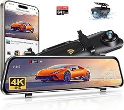 Vtopek 12 inch 4K Mirror Dash cam Front and Rear View Mirror Camera WiFi 2160P Car Rearview Mirror Dashcam Dash Camera with Waterproof Reversing Camera WDR Night Vision Parking Assistance 64GB Card