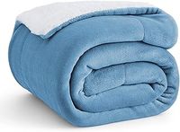 Bedsure Sherpa Fleece Throw Blanket - Thick and Warm, Fluffy Microfiber Solid & Soft Blankets for Bed and Couch Double/Twin Size, Washed Blue, 150x200cm
