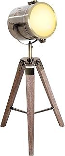 HOMCOM Vintage Tripod Table Desk Lamp Bedside Light Spotlight Brass Antique Searchlight Wooden Base