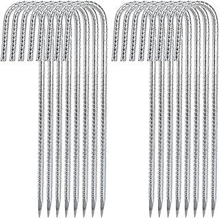 Hacaroa 16 Pack Rebar Tent Stakes Heavy Duty, 12 Inch Ground Anchors J Hook Garden Stakes, Galvanized Metal Fence Stakes for Trampoline, Canopy, Yard