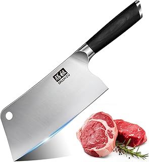 SHAN ZU Cleaver Knife, Japanese Kitchen Knives 7 Inch Professional Butcher Chef Knife Chopper Chinese Knife High-Carbon Utility Knife Japanese Steel Sharp Meat Cleavers for Home Kitchen & Restaurant