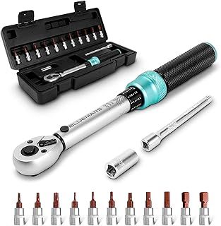 BLUEMARS 14PCS Bicycle Torque Wrench Set 1-25 Nm, 1/4 Inch Drive Click Torque Wrench Set with Dual Direction Adjustable 72 Tooth for Road and Mountain Bike and Motorcycle Maintenance