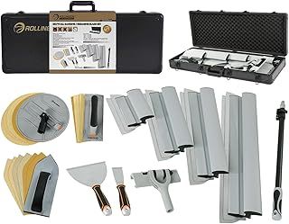 ROLLINGDOG Drywall Skimming Blades Set with Case - Plastering Tools Set with Skimming Scraper and Adjustable Extension Pole Adapter,Extension Pole,Putty Knives,Three Shapes of Sanders