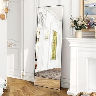 Koonmi 53x163 cm Minimalist Mirror Full Length, Modern Full Body Floor Length Mirror with Narrow Aluminum Frame Free Standing or Hanging for Bedroom Living Room, Black