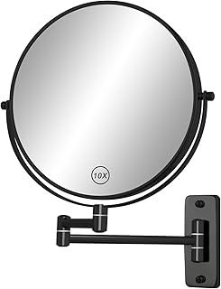 8" Wall Mounted Shaving Mirror, 1X/10X Double-Sided Magnifying Wall Mount Bathroom Vanity Mirror, 360° Swivel with Extension Arm, Black (No Light)