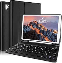 iPad 9.7 Keyboard Case - Smart Stand Leather Cover with Pencil Holder and Bluetooth Detachable Keyboard (UK Layout), Black