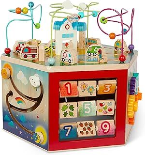 Battat - Wooden Activity Cube - City-Themed Activity Center - Educational Toys- Wooden Toys for Toddlers And Kids- 1 year +