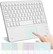 Bluetooth Keyboard with Touchpad,Wireless Mini Keyboards Tablet 7 Colors Backlit Compatible with Windows/Android/iOS, Stable Connection Keyboard for iPad,iPhone,Samsung,Huawei,Xiaomi,White