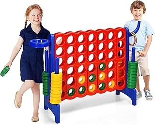 Giant 4 in A Row, Four Connect Board Game Set with PU Basketball, 42 Jumbo Rings & Quick-Release Slider, Jumbo 4-to-Score Games for Indoor Outdoor