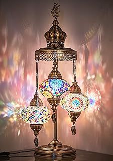 DEMMEX 2020-3 Big Globes Magnificent Handmade Turkish Moroccan Mosaic Tiffany Table Desk Bedside Lamp Lampshade Night Accent Mood Light, 80cm Height (Gift Me)