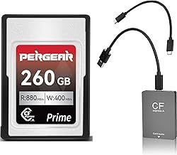 PERGEAR Professional 260GB CFexpress Type A Memory Card, Up to 880MB/s Read Speed & 900MB/s Write Speed for 4K 120P, 8K 30P Recording, with Card Reader, Compatible for Sony Alpha & FX Series Cameras