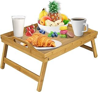 Bamboo Bed Tray Table With Handles & Foldable Legs, Multipurpose Lap Tray & Standing Desk For Breakfast In Bed, Sofa, Eating, Platters, Working, Serving, Drawing, Laptop Stand & Snack Tray