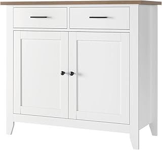 HOCSOK Sideboard, Kitchen Storage Cabinet with 2 Drawers and 2 Doors, Cupboard for Kitchen, Living Room, Dining Room, Hallway, 91x40x82cm