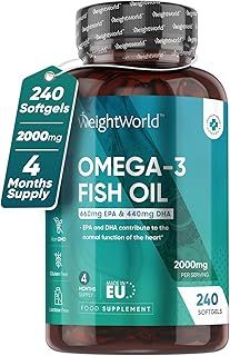 Omega 3 Fish Oil 2000mg - 240 Softgels (4 Months Supply) - 660mg EPA & 440mg DHA - Cod Liver Oil Capsules Alternative - Omega 3 Fatty Acids Supplements