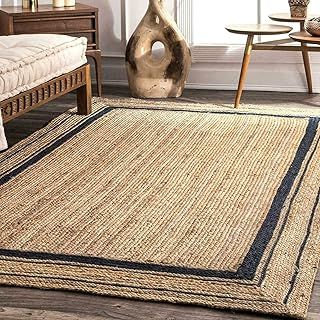 Ripaz Hand Braided Jute Rug Natural with Black Line Rectangle Area Handmade Rug for Home Decor (60 x 90 cm (2 x 3 ft))