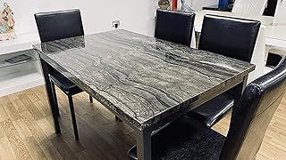 7 Star FURNITURE Marble Effect MDF Black, Grey or Brown Dining Table with Optional 4/6 Faux Leather Chairs (120cm Table only, Charcoal Grey)