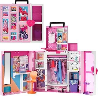 Barbie Closet Playset with 35+ Accesories, 5 Complete Looks, Pop-Up 2nd Level, Full Length Mirror, Laundry Chute, Dream Closet, HBV28