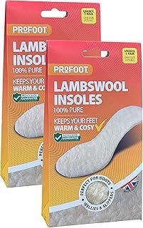 Profoot Lambswool Insoles - Full Length Shoe Inserts - Ideal for Cold Feet and Foot Discomfort - Perfect for Boots, Wellies and Slippers - Washable and Reusable - One Size Fits All - (2 Pack)