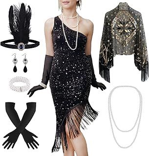 Vercico 1920s Dresses for Women Flapper Dresses 1920s Gatsby with 1920s Accessories for Women, Halloween Costumes Adult Women for Party Carnival Masquerade