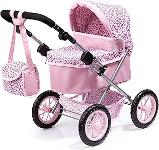Bayer Design 13002AA Dolls Pram Trendy, stroller, foldable, height-adjustable handle, bag, grey-pink with fairy