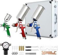 COSTWAY HVLP Air Spray Gun Set with 1.0mm 1.4mm 1.7mm Nozzle, 3pcs Auto Gravity Feed Spray Gun with Air Regulator & 100CC/1000CC Aluminum Cup, Automotive Paint Spray Guns for Car Furniture Primer