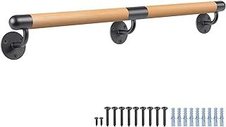 Dolibest Wooden Handrail, 200cm Stair Hand Rail Indoor Banister Railing with Fittings 3.8cm Round Wall Mounted Staircase Balustrade Outdoor Safety Grab Bar for Younger/Elder/Disabled