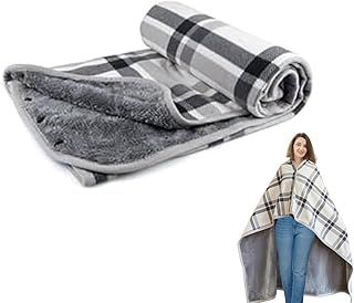 JANTEELGO Fleece Shawl Blanket Ponchos for Women Oversized Plaid Soft Lap Blanket Plush Sleeveless Wrap Throw Cape with Buttons for Bed Desk Office