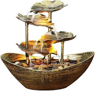 Indoor Tabletop Water Feature 4-Tiers Lotus Small Waterfall Fountain USB Desk Fountain Automatic Pump with Power Tabletop Fountain Indoor with LED Lights