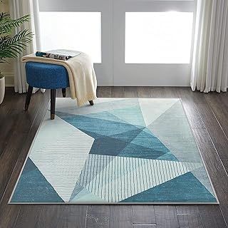Area Rugs Modern Abstract Geometric Rugs Living Room Non-Slip Short Pile Rug Blue Grey Soft Large Rugs for Bedroom Home Decor Carpet (Blue Grey, 80 x 120 cm)