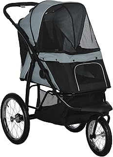 PawHut Dog Pram Dog Stroller Jogger Foldable Pet Pushchair for Medium, Small Dogs, w/Rubber Wheels, Washable Cushion - Grey