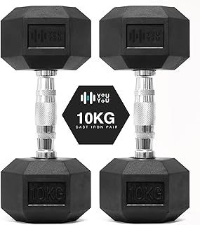 You vs You Hex Dumbbells Weights Pair for Home Exercise | 1kg - 30kg Set of 2 Hexagonal Weight Rubber Encased for Home Fitness Gym Workout Training Muscle Building & Conditioning