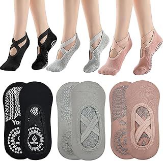 KEYRI Non Slip Socks Yoga Pilates Socks for Women Girls, Trainer Socks Grippy Socks Floor Sock Anti-Slip Grips & Straps, One Size Breathable Socks for Fitness Ballet