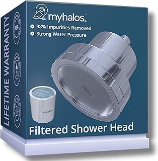 MyHalos Filtered Shower Head for Hard Water Filter - High Pressure Chlorine Shower Head Filter for Hard Water Softener Showerhead, Easy Install, for Hair & Skin, Filtering (Chrome)