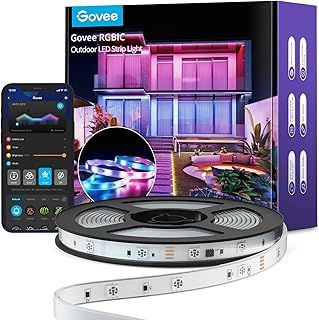 Govee Outdoor LED Strip Lights, 10m RGBIC Outdoor Lights Work with Alexa, IP65 Waterproof, Music Sync Rope Lights for Roof Eave Balcony Garden