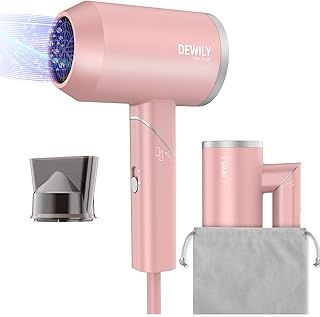 Travel Hairdryer for Women Lightweight - DEWILY Small Travel Hair Dryers with Bag，Powerful Foldable Blow Dryer, Fast Drying 1800W Pink