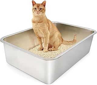 ULIGOTA Cat Litter Tray No Odor & Non Stick Stainless Steel Litter Tray Never Absorb Smells Litter Box Large Size Cat Litter Box Easy to Clean